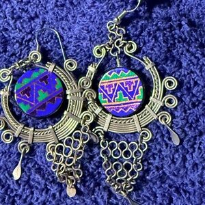 Bohemian Silver Blue Dangle Earrings